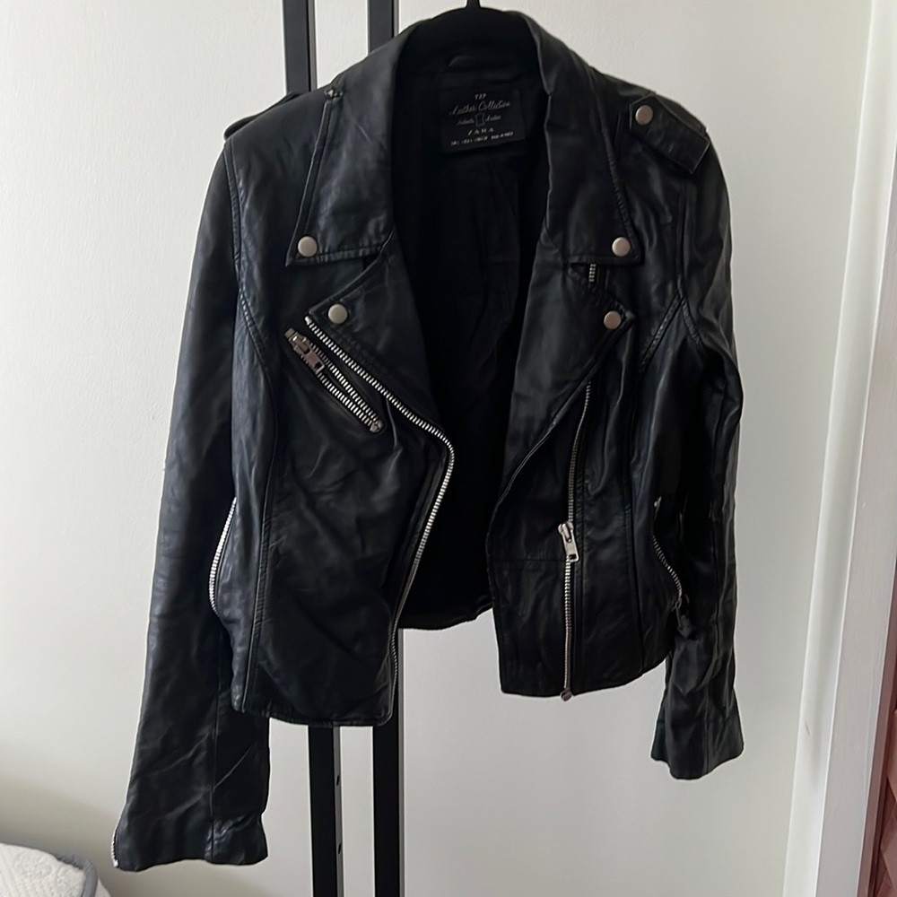 Zara leather jacket TRF